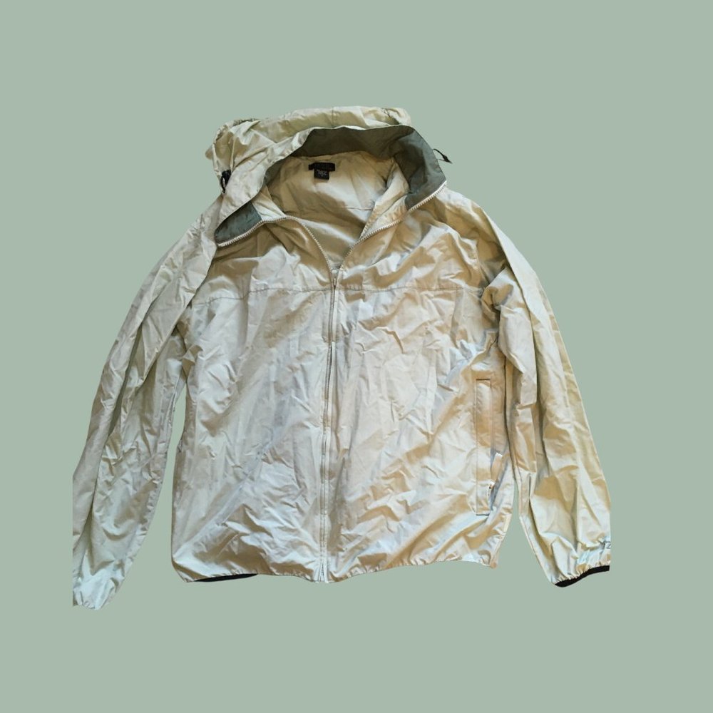 Mens Izod Khaki windbreaker size Large with hood